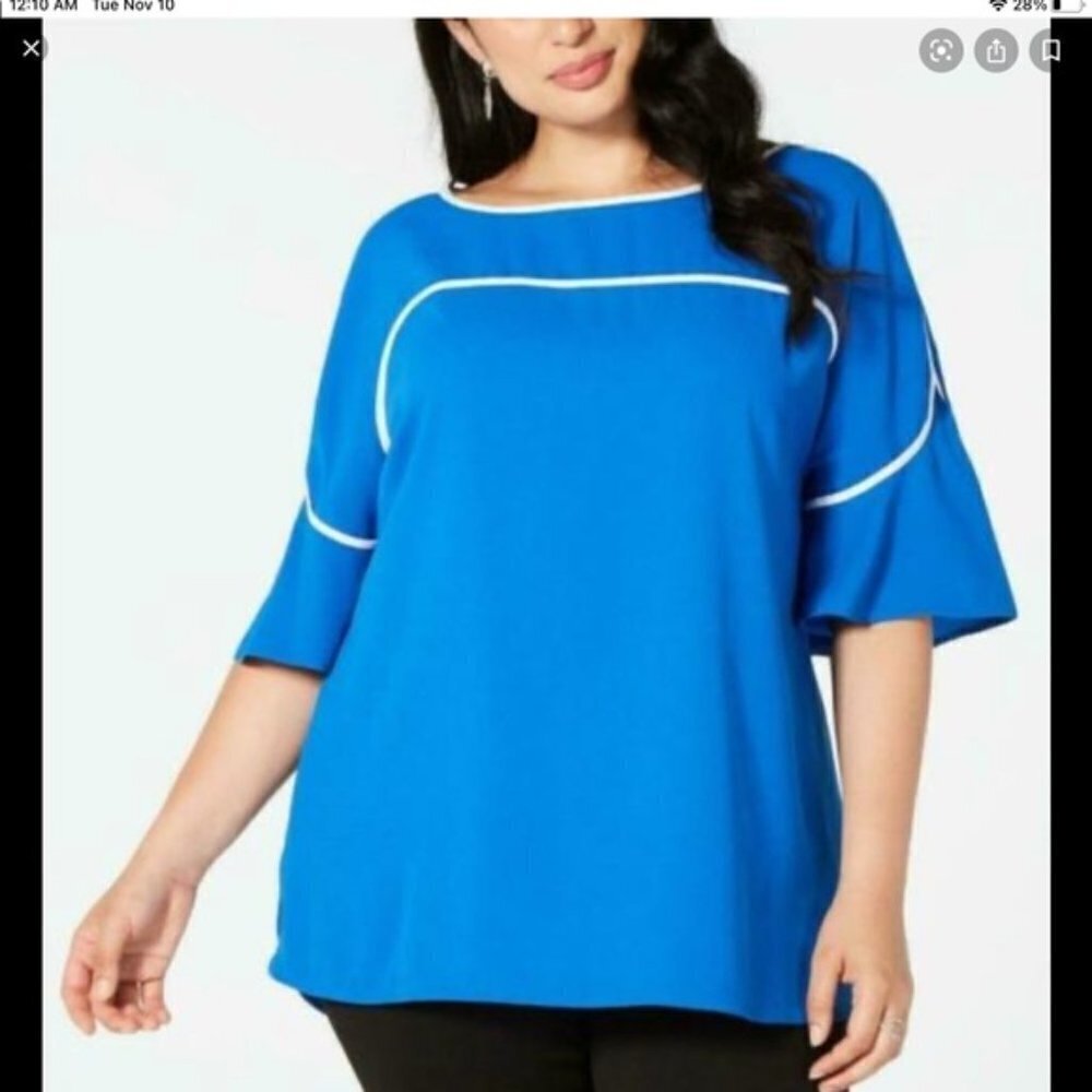 Alfani Royal Blue Textured Blouse Piped Flutter size Large new with tags#4